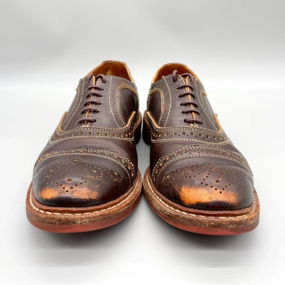 Allen Edmonds Mens 9D Strandmok Brown Leather Cap Toe Brogue Wingtip Oxford Shoe